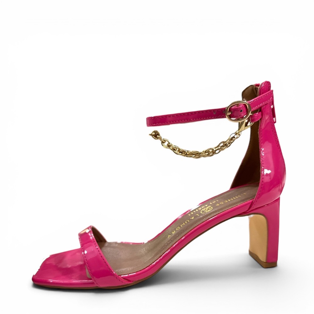 Chinese Laundry Yara Pink Patent Square Toe Block Heel Chain Sandals Size 6 NIB